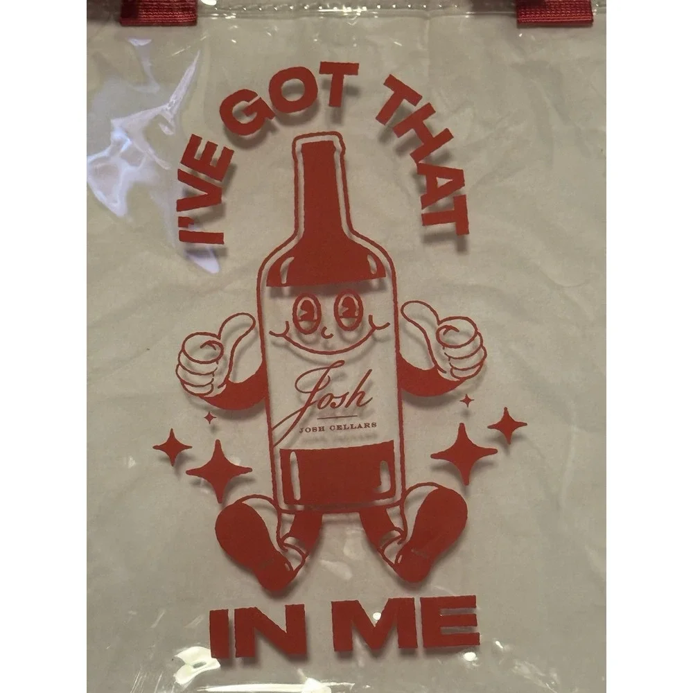 Josh Wine Cellars - Clear Tote Hand Bag With Red Handle Straps - Cartoon Logo